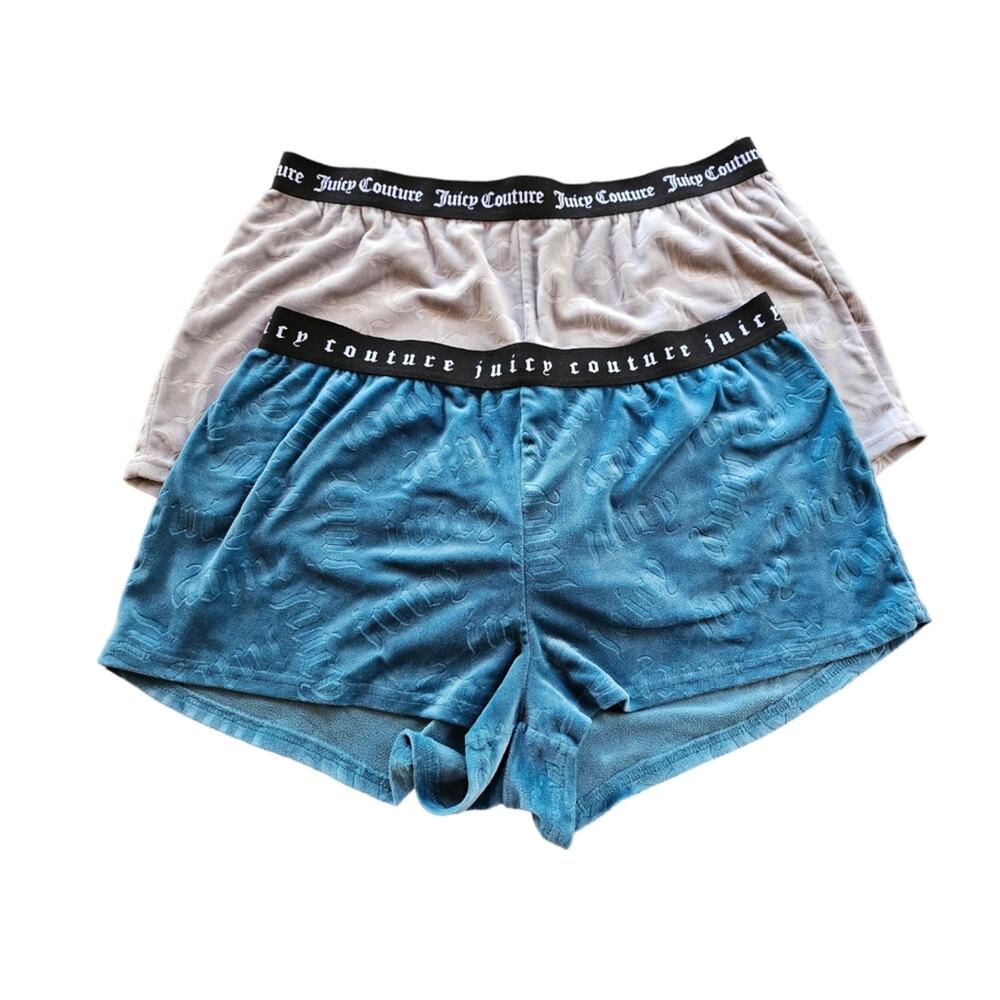 Juicy Couture Shorts Women XL Sleepwear Lounge Logo Velour 2-Pieces Gray Blue